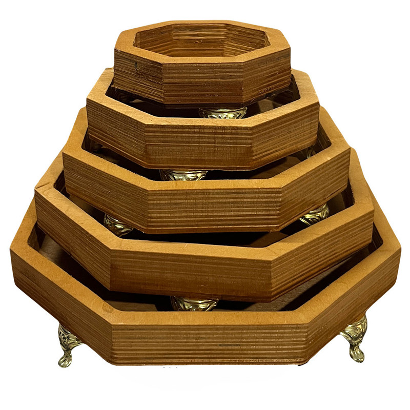 سینی پایه دار طرح چوبی کد CF-01 مجموعه 5 عددی