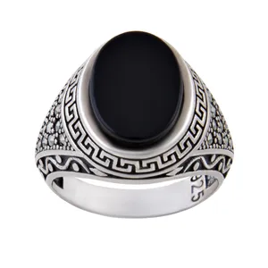انگشتر نقره مردانه بازرگانی میلادی مدل عقیق رکاب ترک نگین مارکازیت کد AM_113