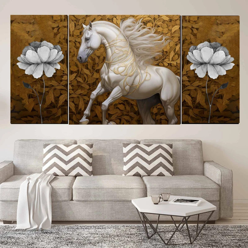 تابلو شاسی بکلیت طرح مدرن گل و اسب مدل SH-1532 مجموعه 3 عددی