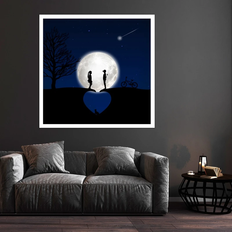 تابلو بکلیت طرح شب مهتاب و عاشقانه مدل قاب شاسی W-S8187