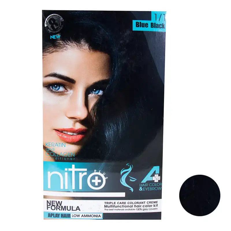 کیت رنگ مو و ابرو نیترو پلاس شماره 1.1 حجم 100 میلی لیتر رنگ مشکی پر کلاغی