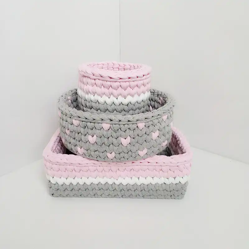 سبد قلاب بافی تریکو مدل کودک مجموعه 3 عددی