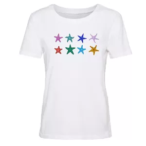 تی شرت آستین کوتاه زنانه مدل STAR  کد J419 رنگ سفید