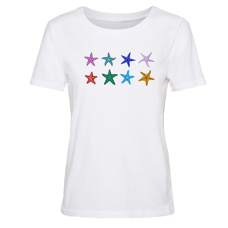 تی شرت آستین کوتاه زنانه مدل STAR کد J419 رنگ سفید