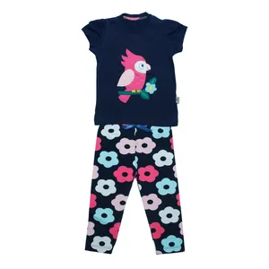 ست تی شرت و شلوار دخترانه طرح طوطی مدل 20311 رنگ سرمه ای