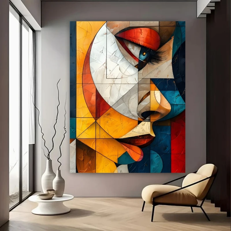 پوستر پارچه ای طرح مخمل  نقاشی مدل پرتره مدرن کوبیسم کد FP106758