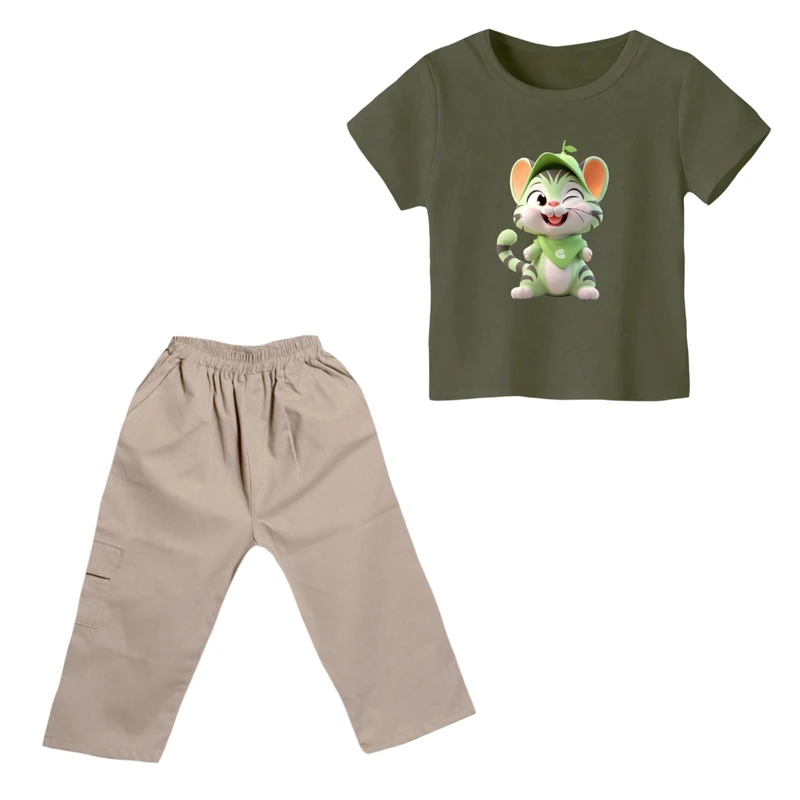 ست تی شرت و شلوارک پسرانه مدل ببر کد ۱۸