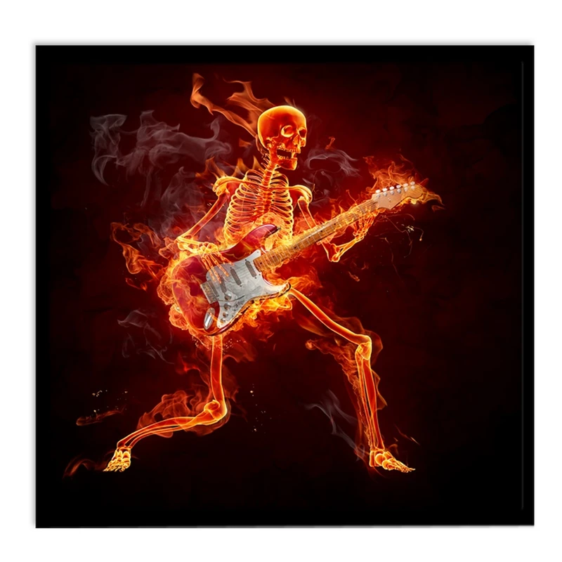 تابلو نوری بکلیت طرح اسکلت آتشین و گیتار برقی مدل B-S363