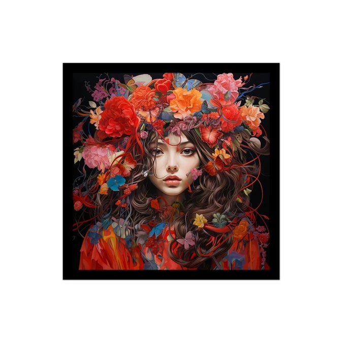 تابلو نوری بکلیت طرح نقاشی دکوراتیو چهره و گل رنگی مدل B-MID-15612