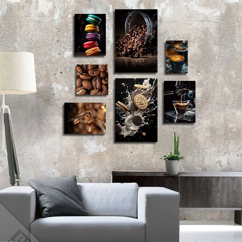 تابلو شاسی بکلیت طرح کافه و قهوه و کوکی مدل SH-3041 مجموعه 7 عددی