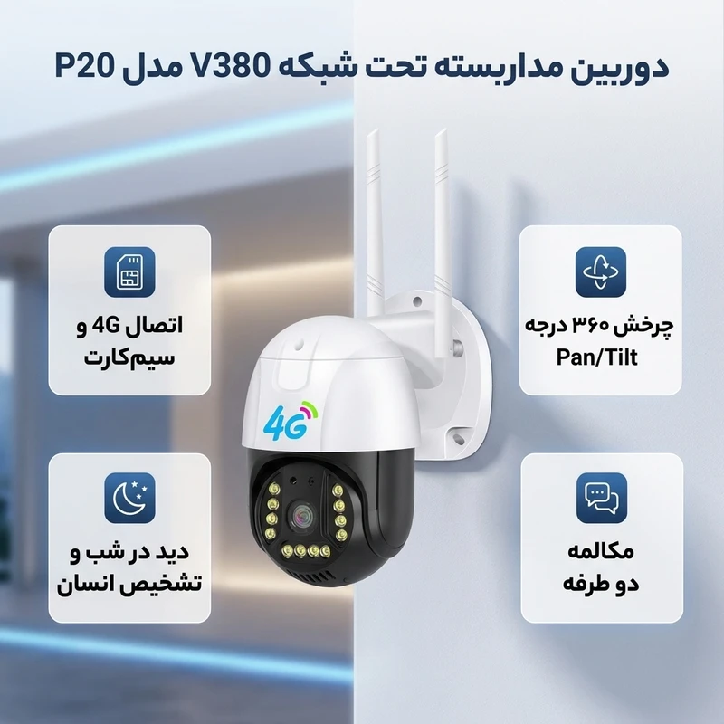 عکس شماره 2 : دوربین مداربسته تحت شبکه v380 مدل p20