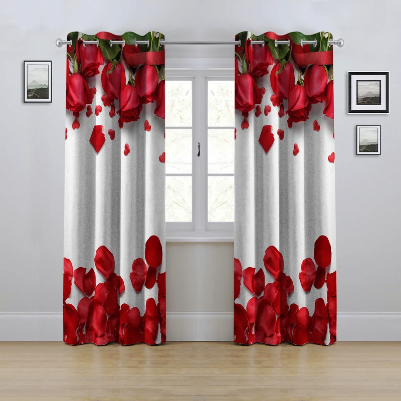 پرده مدل پانچی طرح گل رز سایز 280x145 سانتی متر