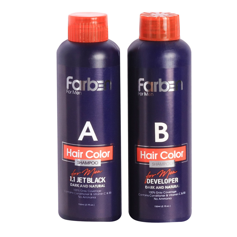شامپو رنگ مو فاربن شماره 1.1 حجم 150 میلی لیتر رنگ مشکی تیره مجموعه 2 عددی