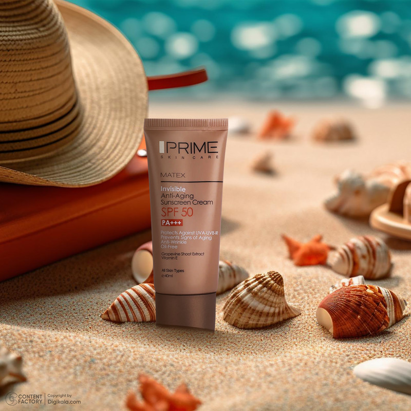 کرم ضدآفتاب و جوان‌کننده بی‌رنگ پرایم SPF50 مدل Matex مناسب انواع پوست، حجم 40 میلی‌لیتر