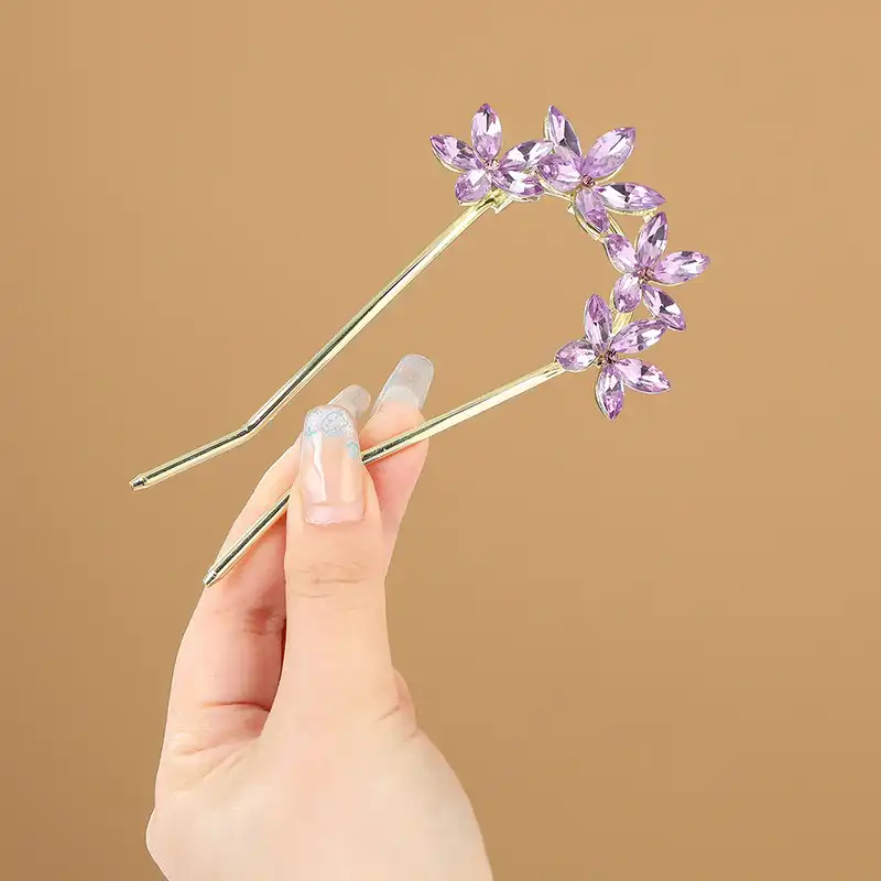 گیره مو زنانه مدل کانزاشی دو شاخه طرح گل خورشید