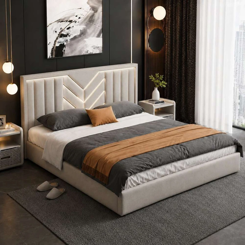 تخت‌خواب چوب دو نفره تخت خواب توپولون مدل نورh سایز 160 * 200 سانتی‌متر