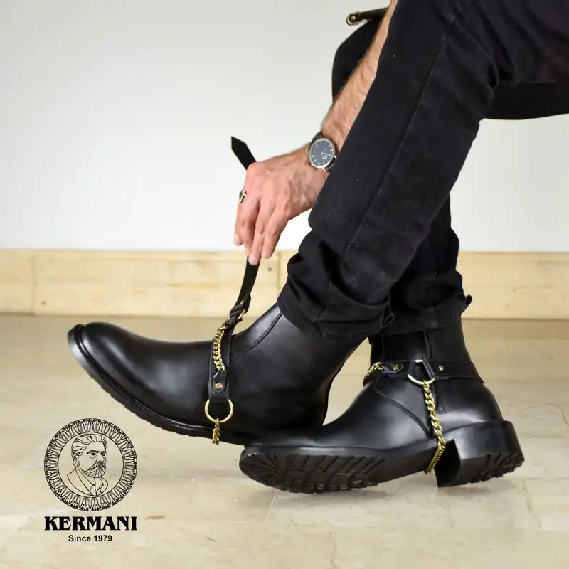 نیم بوت مردانه کرمانی مدل چرم دستدوز طبیعی کد 653 رنگ مشکی