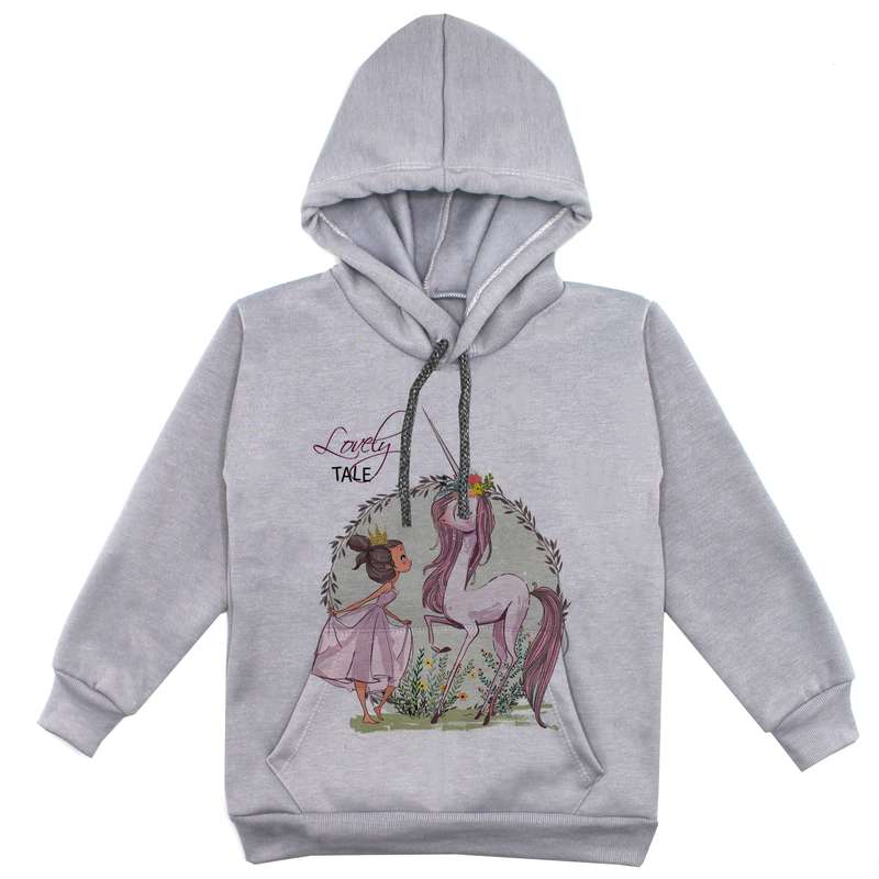 هودی دخترانه مدل دختر و تکشاخ F82 رنگ طوسی