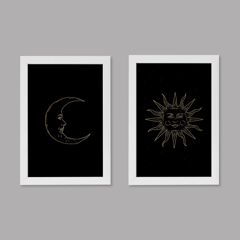 تابلو خندالو مدل دکوراتیو ماه و خورشید Sun and Moon کد M8 مجموعه 2 عددی