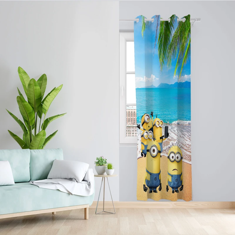  پرده مدل اتاق کودک مخمل پانچی طرح مینیون ها کد 4253 سایز 140x280 سانتی متر