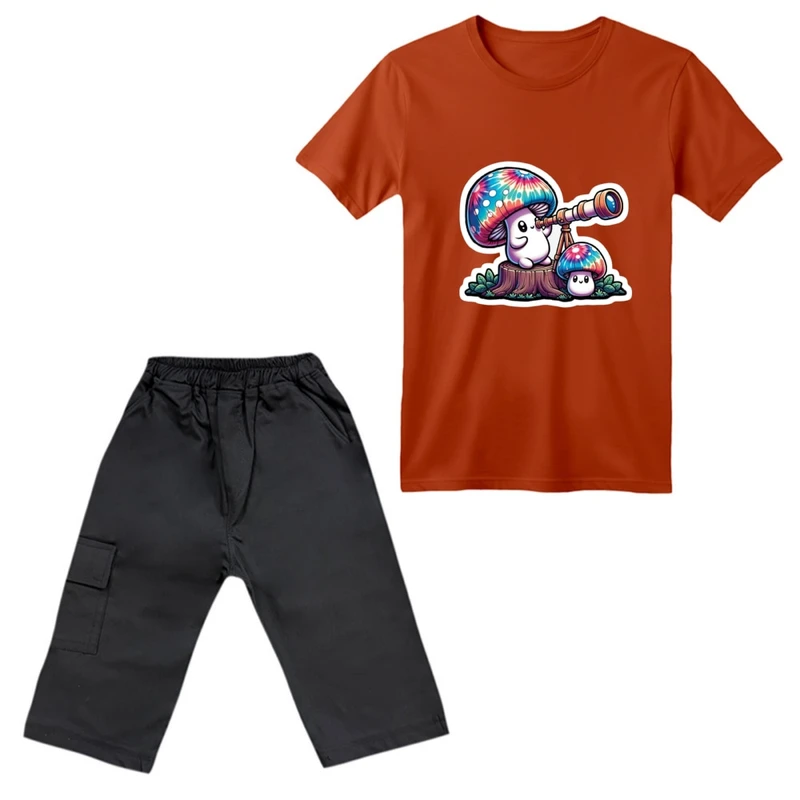 ست تی‌شرت آستین کوتاه و شلوارک پسرانه مدل قارچ رنگی کد01