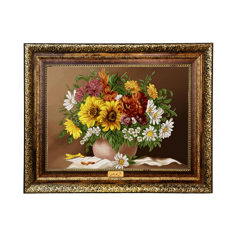 تابلو فرش ماشینی نقش نگار رضوی طرح گل کد 2526KH