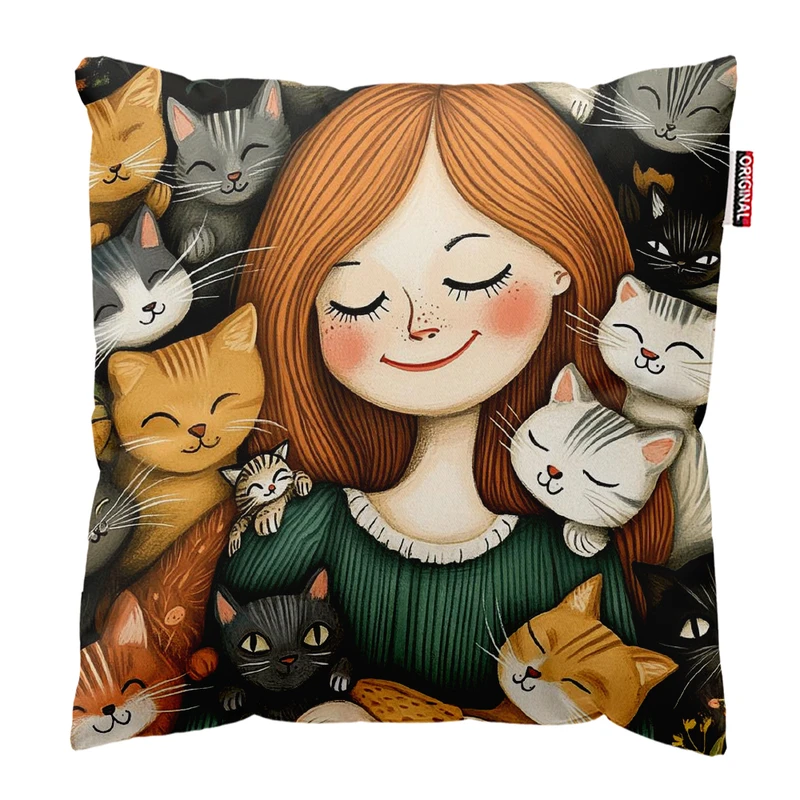 کوسن پاد آفرین مدل دخترانه طرح گربه کیوت فانتزی کد PK401932 سایز 40*40 سانتی متر