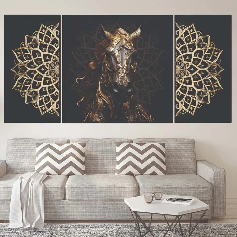 تابلو بکلیت طرح مدرن دیجیتال آرت مدل B-2171 فریم مشکی مجموعه 3 عددی