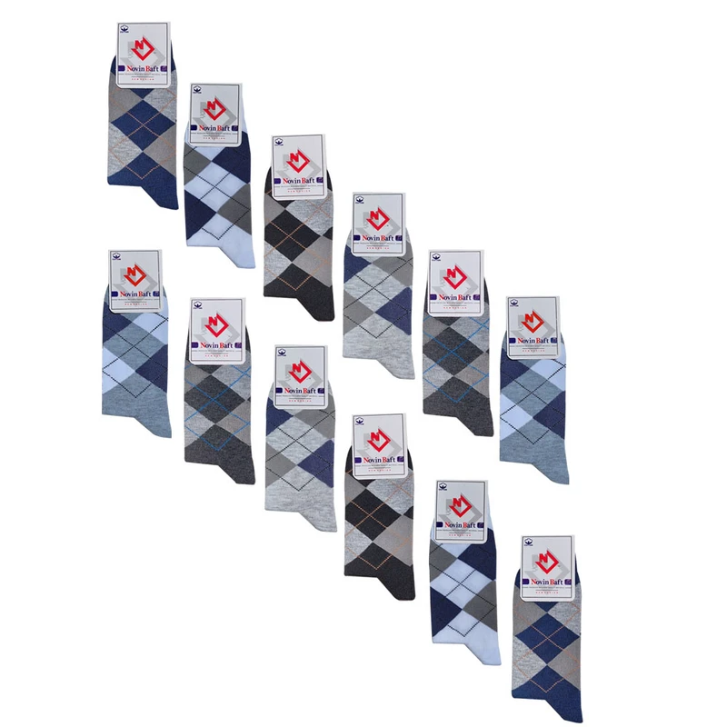 جوراب ساق بلند مردانه مدل نوین بافت کد 0709 بسته 12 عددی