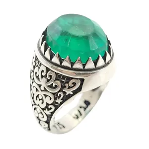 انگشتر نقره مردانه مدل زمرد هندی کد 840123