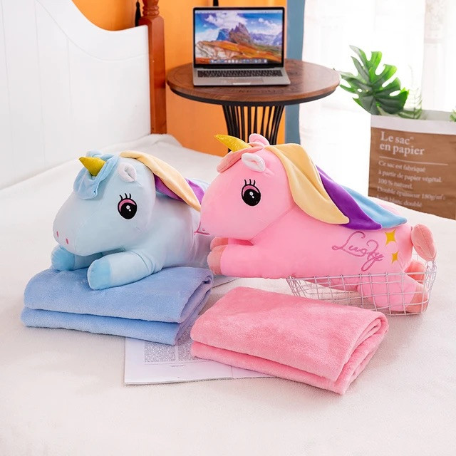 عروسک طرح یونیکورن طول 50 سانتی‌متر به همراه پتو