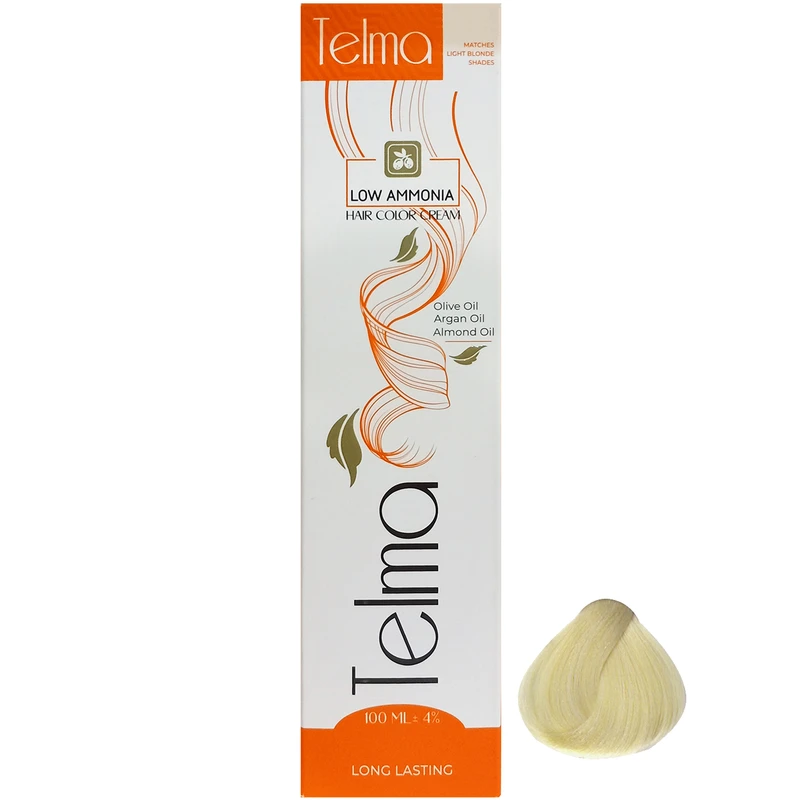 رنگ مو تلما مدل Low Ammonia شماره 12.7 حجم 100 میلی لیتر رنگ بلوند زیتونی خیلی خیلی روشن