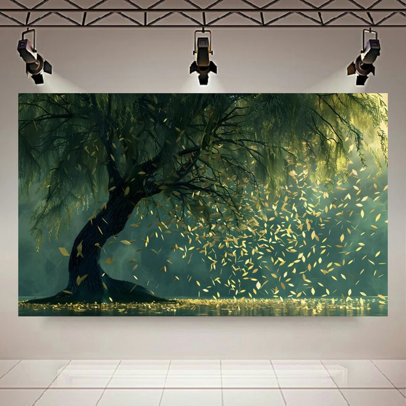 تابلو بوم طرح مخمل برگریزان پاییزی مدل پرتو خورشید کد AR3058266