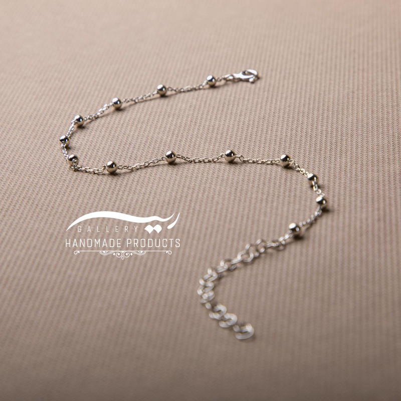 پابند نقره زنانه ریسه گالری مدل توپی کد 2061