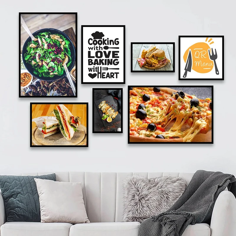 تابلو بکلیت طرح غذای ایتالیایی و فست فود مدل B-696 مجموعه 7 عددی