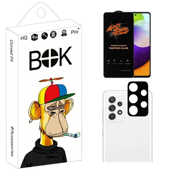 محافظ صفحه نمایش بوک مدل Transparent Antistatic مناسب برای گوشی موبایل سامسونگ Galaxy A52 به همراه محافظ لنز دوربین