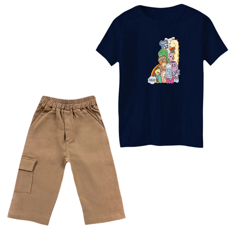 ست تی‌شرت و شلوارک پسرانه مدل حیوانات کد 2 رنگ سرمه ای