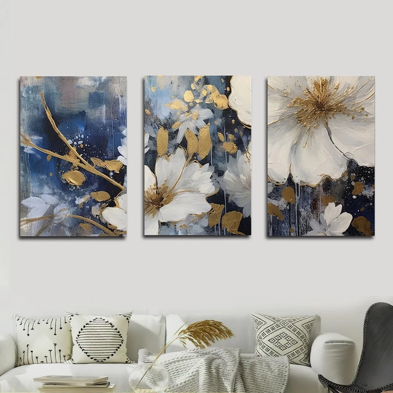 تابلو شاسی بکلیت طرح نقاشی مدرن رنگ روغن گل مدل SH-1607 مجموعه 3 عددی