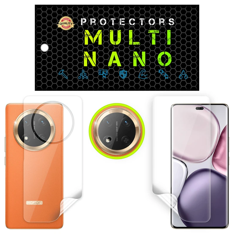 محافظ صفحه نمایش شفاف نانو هیدروژل مولتی نانو مدل X-SFT مناسب برای گوشی موبایل آنر X9C به همراه محافظ پشت و محافظ لنز دوربین