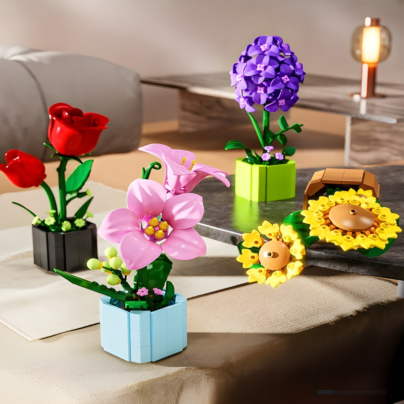 ساختنی 1109 تکه مدل گلدان گلهای رز آفتاب گردان سنبل و سوسن کد 13034 مجموعه 4 عددی