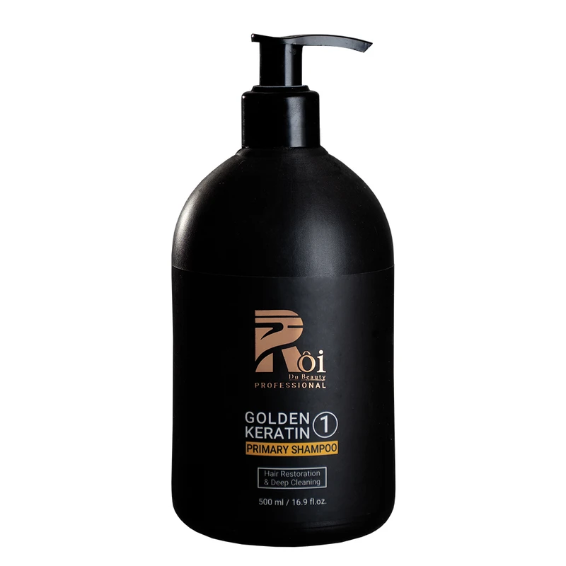 شامپو مو روآ دو بیوتی مدل Golden Keratin-1  مناسب برای موهای شکننده و خشک حجم 500 میلی لیتر