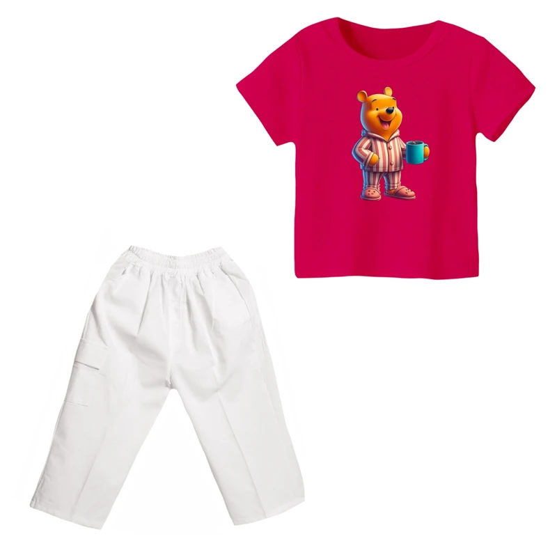 ست تی شرت و شلوارک دخترانه مدل پو کد ۶۰