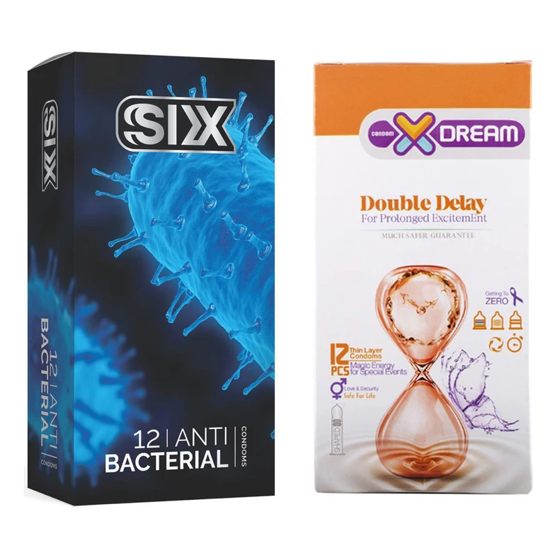 کاندوم سیکس مدل Anti Bacterial بسته 12 عددی به همراه کاندوم ایکس دریم مدل Double Delay بسته 12 عددی