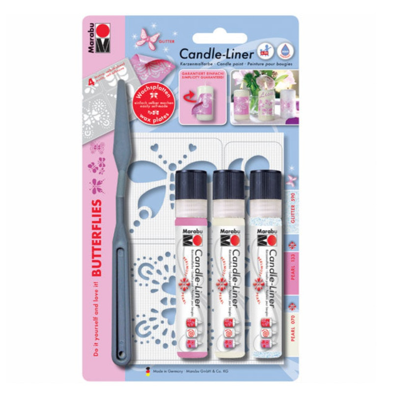 رنگ شمع مارابو مدل Candle-Liner حجم 25 میلی‌لیتر به همراه کاردک و شابلون بسته 8 عددی