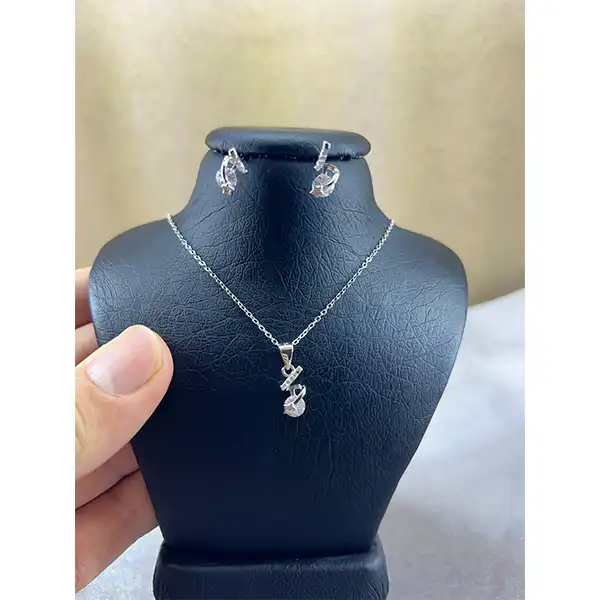 نیم ست نقره زنانه مدل ظریف تک سنگ کد 5469854