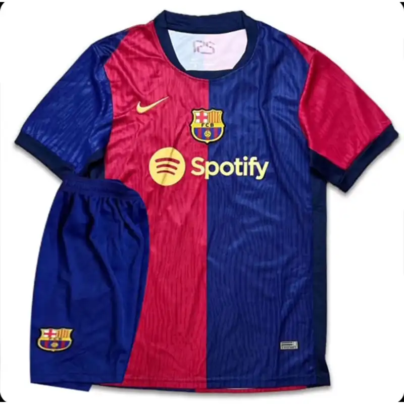 ست تی شرت و شلوارک ورزشی مردانه مدل بارسلونا Home 2025