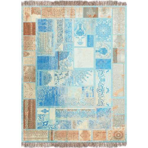 فرش ماشینی 700 شانه فرش پردیسان دلیجان زمینه آبی حاشیه کرم کد m1004