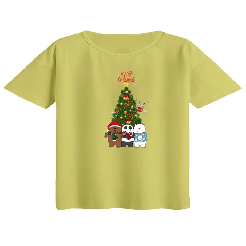 کراپ تی‌شرت آستین کوتاه زنانه مدل خرس کریسمس کد 6