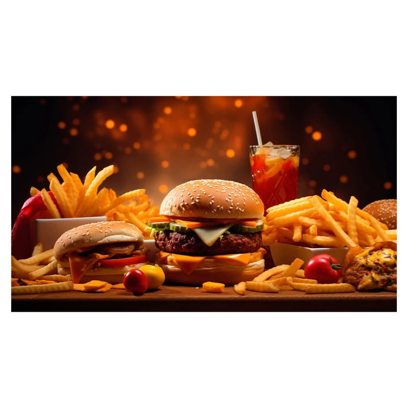 فرش پارچه‌ای مدل فرشینه طرح میز غذا سیب زمینی و همبرگر کد AR3060334