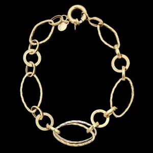 دستبند طلا کم اجرت 18 عیار زنانه طلا و شمش برلیان مدل زنجیری کد 5
